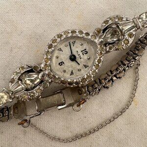Vintage 15.2mm Alsta Ladies Mechanical Wristwatch w Rhinestones for Repair